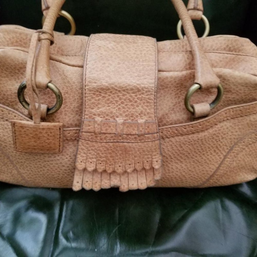 VIA SPIGA Pebble Leather Handbag Boho Satchel Purse Double Handles